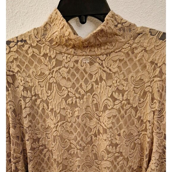 Bar III Tan Sheer Lace Long Sleeve Mock Neck Top Size 3X NWT - Picture 2 of 8